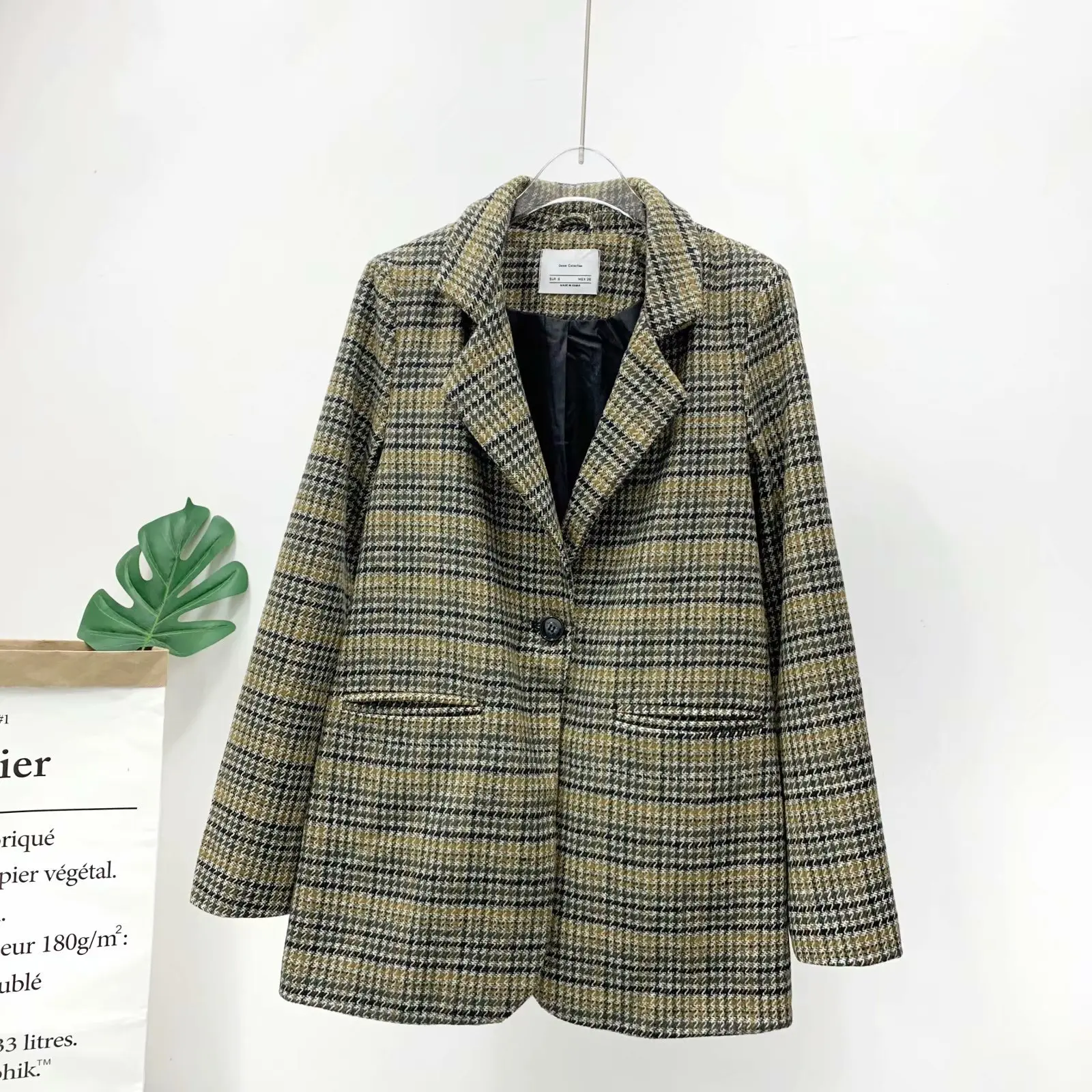 

Spring Pattern Small Suit Western Style Fold-down Collar One-Button Slim Fit WOMEN'S Long-sleeved Coat Sense of Design Tops