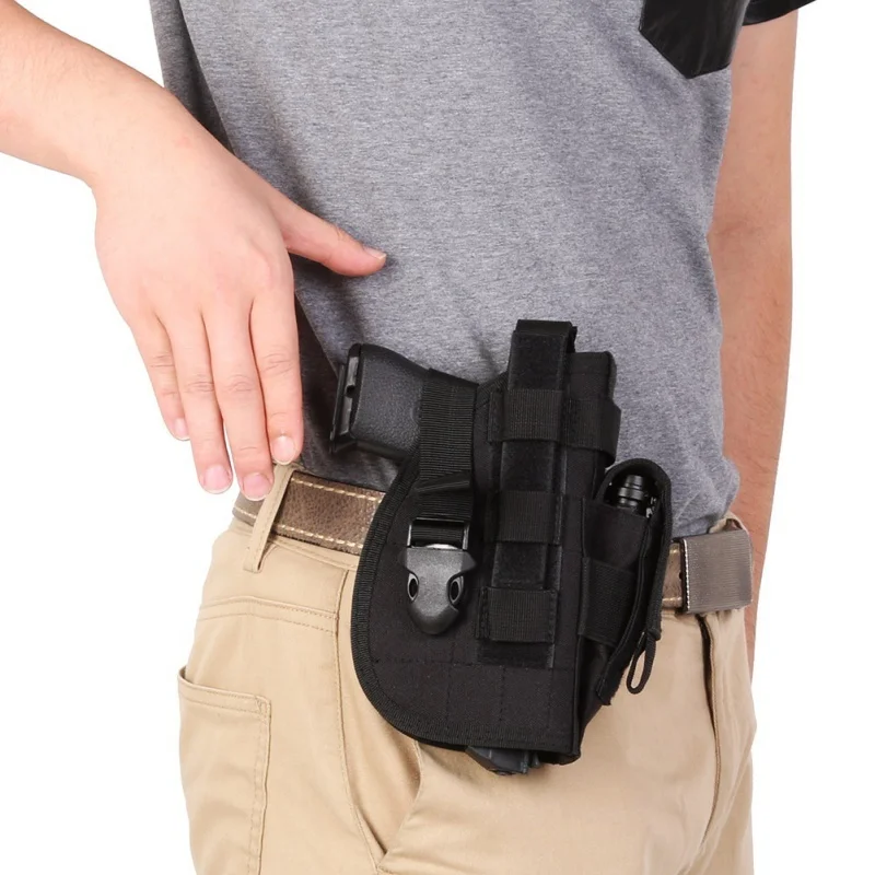 Military Tactical Molle Gun Pistol Holster Right Hand Hunting Waist Belt Bags 