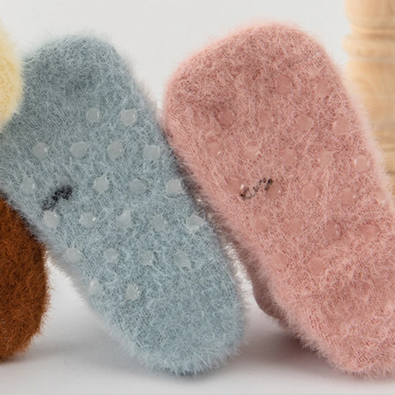 Warmom Autumn Winter Thicken Baby Socks Plush Mink Hair Cartoon Animals Newborn Infant Soft Floor Socks For 0-3 Years Baby Socks