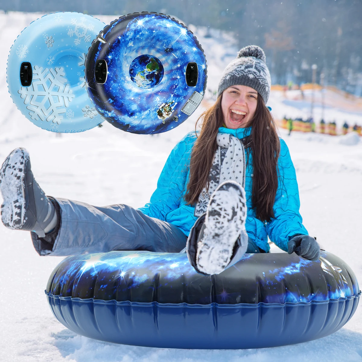 Snow Toy Winter Inflatable Ski Circle Inflatable Sled With Handle Durable Children Adult Snow Tube Skiing Thickened Floated Sled