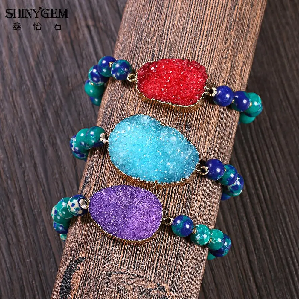 Браслеты ShinyGem Yoga с натуральным камнем 8 мм синий зеленый морской осадочный Jaspers браслеты из бисера золотые браслеты ручной работы для женщин