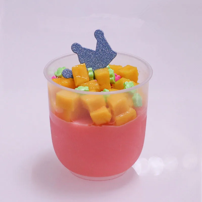 

High quality baking PP pudding cup plastic disposable yogurt bottle milk cups U shape creative cute dessert cake cup with lids