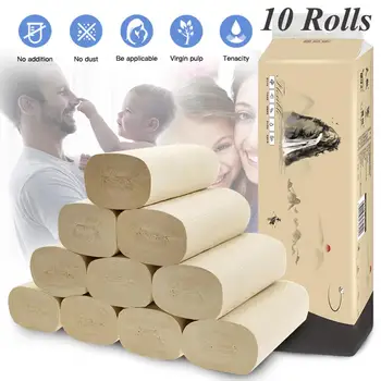 

Strong Soft 4-Ply Toilet Paper Bath Tissue Giant Roll 10 Rolls Household Bathroom Wood Roll Paper Wallpaper Toilet Paper