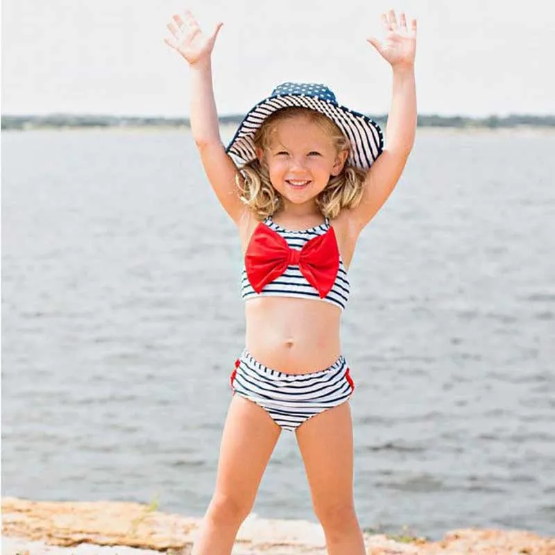 Летние Купальники для малышей, однотонные топы, трусы с принтом звезды, детские трусы с бантом для девочек, детский купальный костюм для девочек 1-6 лет, новинка, Hvlv
