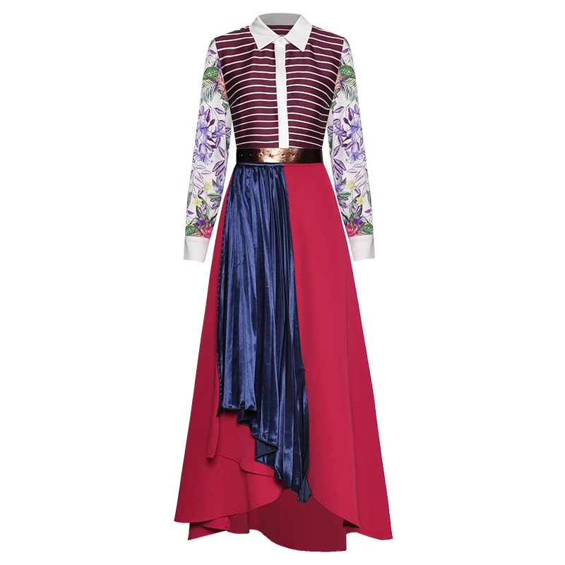 Tops Skirt Sets Womens Floral Printed Striped Blouse Shirt Maxi Long Skirts Suits Vintage Elegant Woman Two Piece Set
