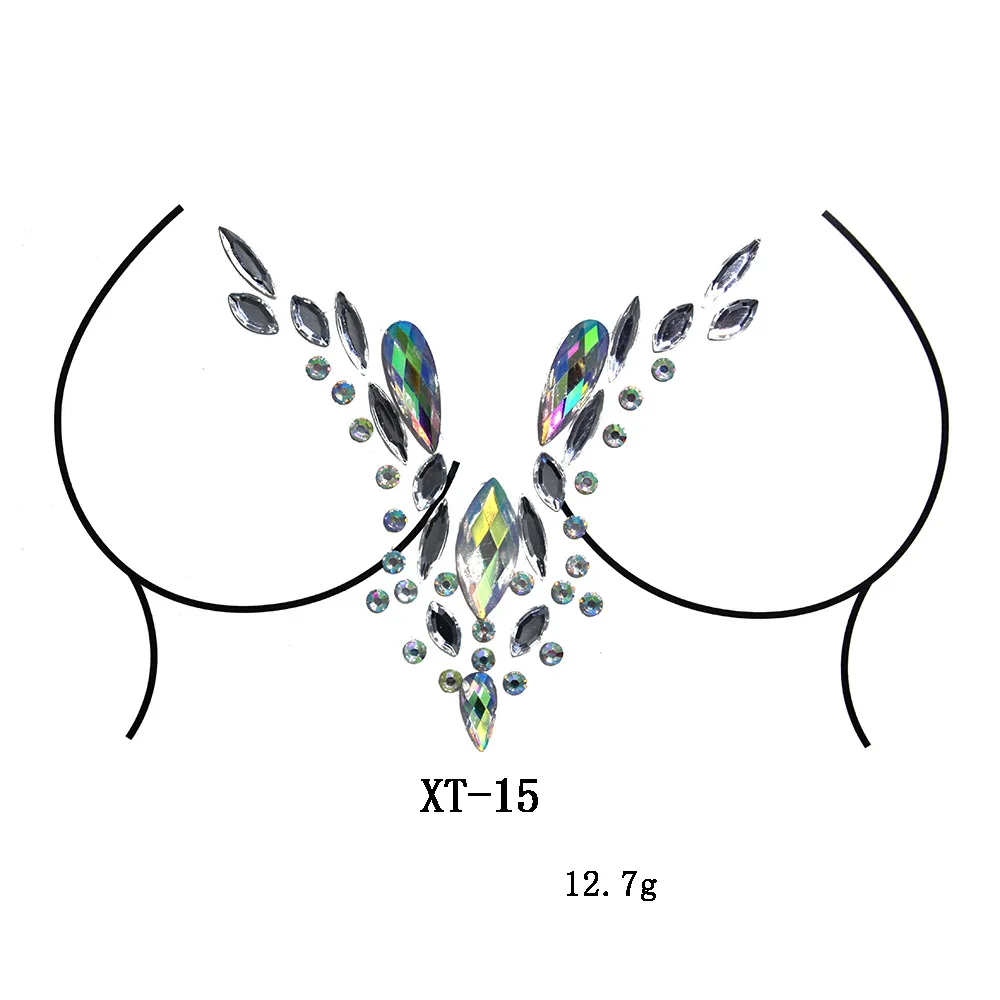 2 шт., Кристальные сексуальные украшения на грудь, Временные татуировки, стикер, 3D, сценические стразы, флеш-тату, клей, украшение на лицо, украшение на грудь, драгоценный камень, краска для тела - Цвет: 15