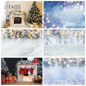 

Laeacco Christmas Photocall Snow Pines Star Light Bokeh Fireplace Tree Gifts Photography Backdrops Photo Backgrounds Photophone