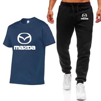 

2020 New Men T Shirts Mazda Car Logo Printed Cotton Wild Casual Short Sleeve England Style Man T-shirt+Pants Suit Men Clothing