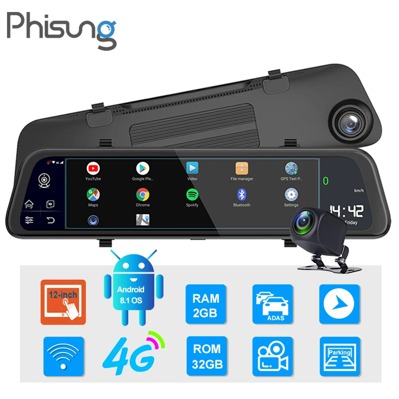 Зеркало видеорегистратор Phisung 11 66 дюйма 4G Android 8 1 RAM2G ROM32G GPS навигация ADAS Wi Fi