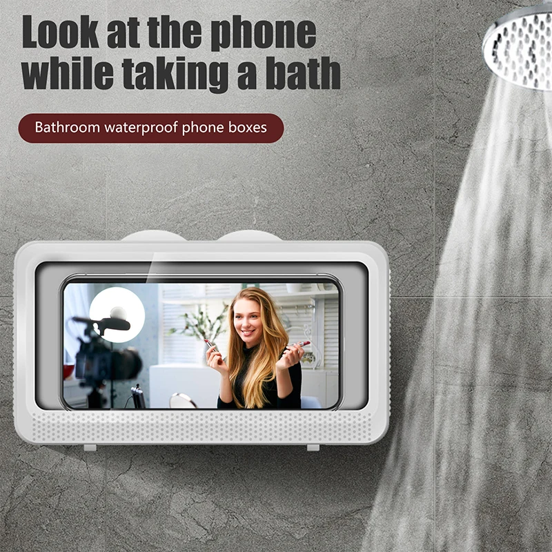 Shower Cell Phone Holder Bathroom Waterproof Phone Box Seal Protection Self-adhesive Wall Mobile Phone Bracket Touch Screen