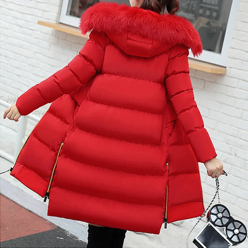 

Winter Coat Women Cotton Winter Jacket Women Korean Slim Plus Size 5XL Thick Red Gray Zipper Hooded Quilted Jacket Long Coats