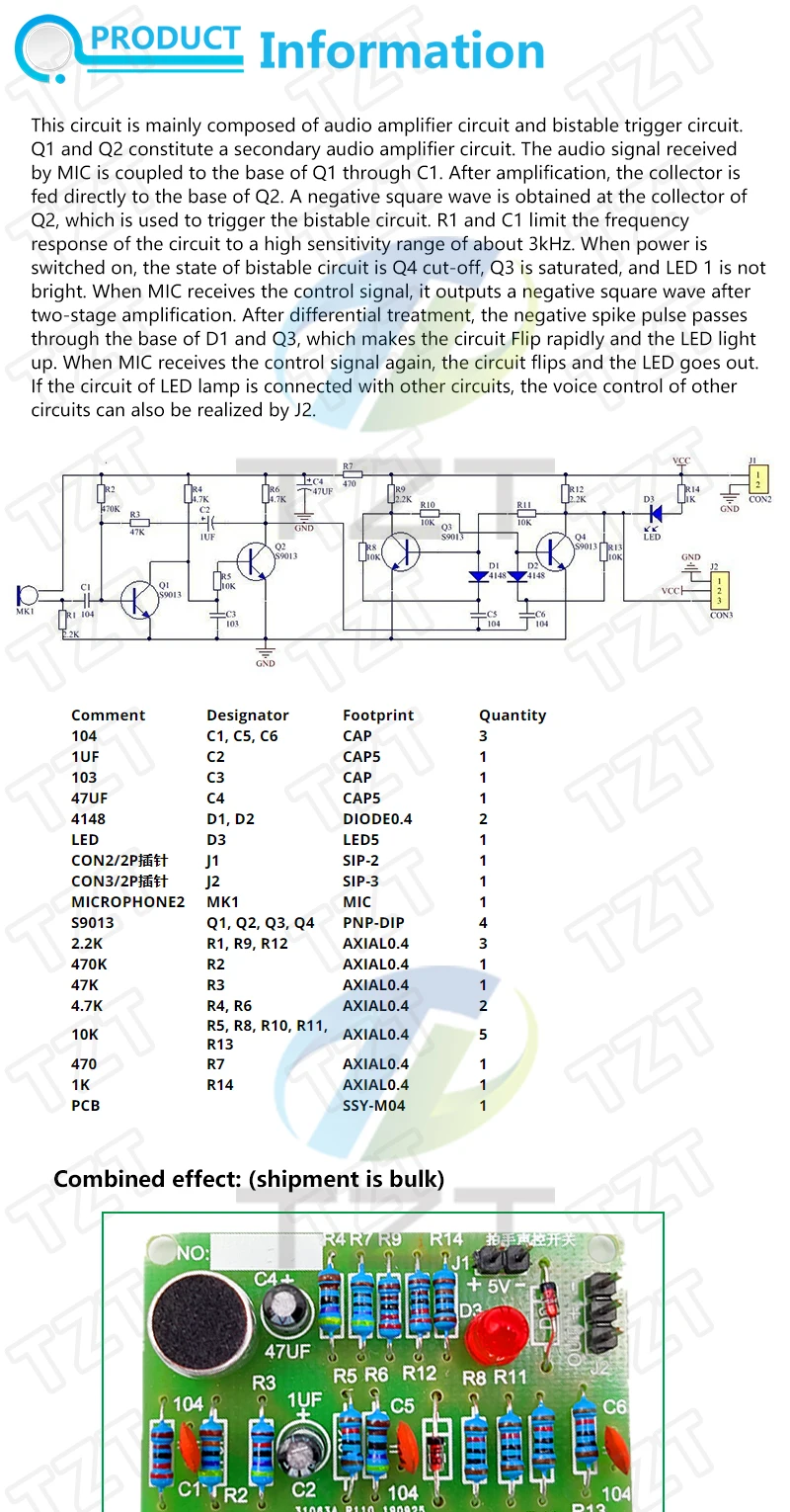 TZT 1/3 Stück Elektronischer Akustischer Klatsch-Steuerungsschalter DIY-Kit, Geräuschsensor Elektronischer Schaltkreis DIY-Set ​ Modul – Detail 1