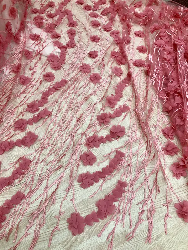 light pink Новейший комплект фиолетового цвета в африканском стиле кружевная ткань Высокое качество благородный ручной работы в нигерийском стиле 3D платье в сетку, с цветочным принтом, с кружевной ткани для нигерийские вечерние платья - Цвет: light pink