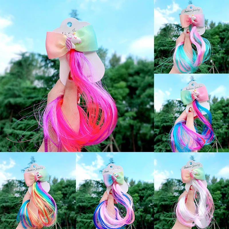 

1Pcs Plastics/Resins Colorful Wig Hair Clips Cute Sweet Cartoon Unicorn Pattern Hair Ornament Fashion Bow Tie Hair Accessories