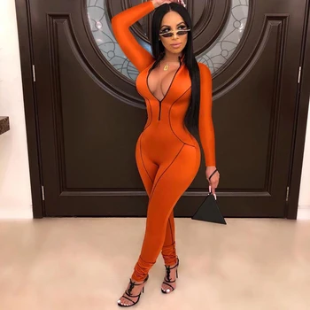 

Women Stretch Active JUMPSUIT Zip Fitness Sportswear Tracksuit Long Sleeve Female Rompers Workout One Piece Zipper Activewear