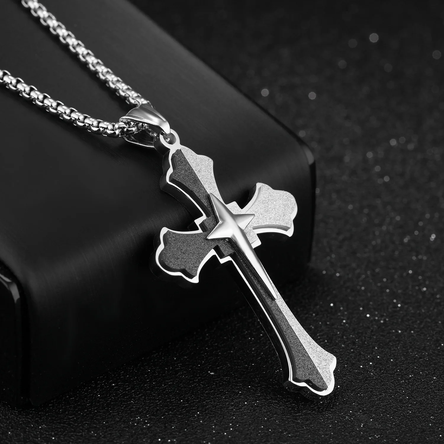 

Cool Cross Necklace Men's Simple Dull Polish Cross Pendant Europe And America Accessories Christianity Titanium Steel Necklace