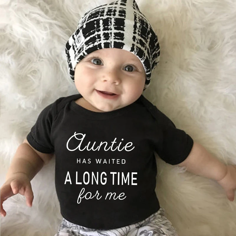 

Auntie Has Wait A Long Time For Me Funny Newborn Baby Bodysuits Summer Cotton Baby Boys Girls Onesies Outfit Infant Baby Clothes