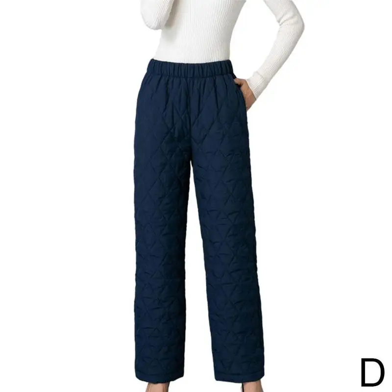 Women Winter Warm Down Cotton Pants Padded Quilted Trousers Elastic Waist Casual Trousers