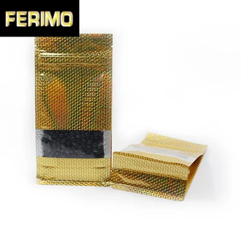 

30PCS Stand Up Gold Aluminum Foil Package Bag Self Sealable Zipper Pouch for Coffee Tea Storage Clear Window Zip Lock Mylar Bags