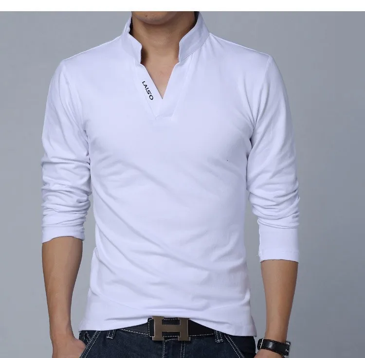 Новая модная мужская рубашка поло, Однотонная рубашка поло с длинными рукавами, мужская рубашка, приталенная рубашка поло, мужская хлопковая рубашка