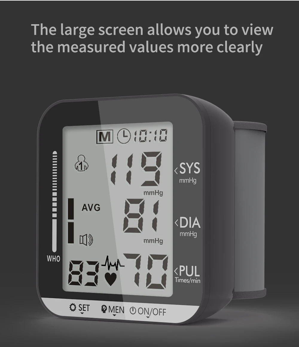 KUIZOU Wrist Blood Pressure Monitor PulseHeart Beat Rate Meter Device Medical Equipment Tonometer BP Mini Sphygmomanometer 5