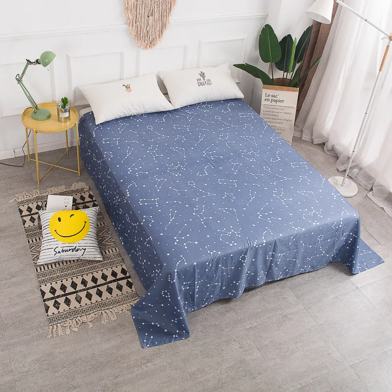 

LYN&GY New Cartoon Plaid Animal Starry Sky Bedding Flat Bed Sheet Pillowcase Set King Queen Twin Size Bed Linens
