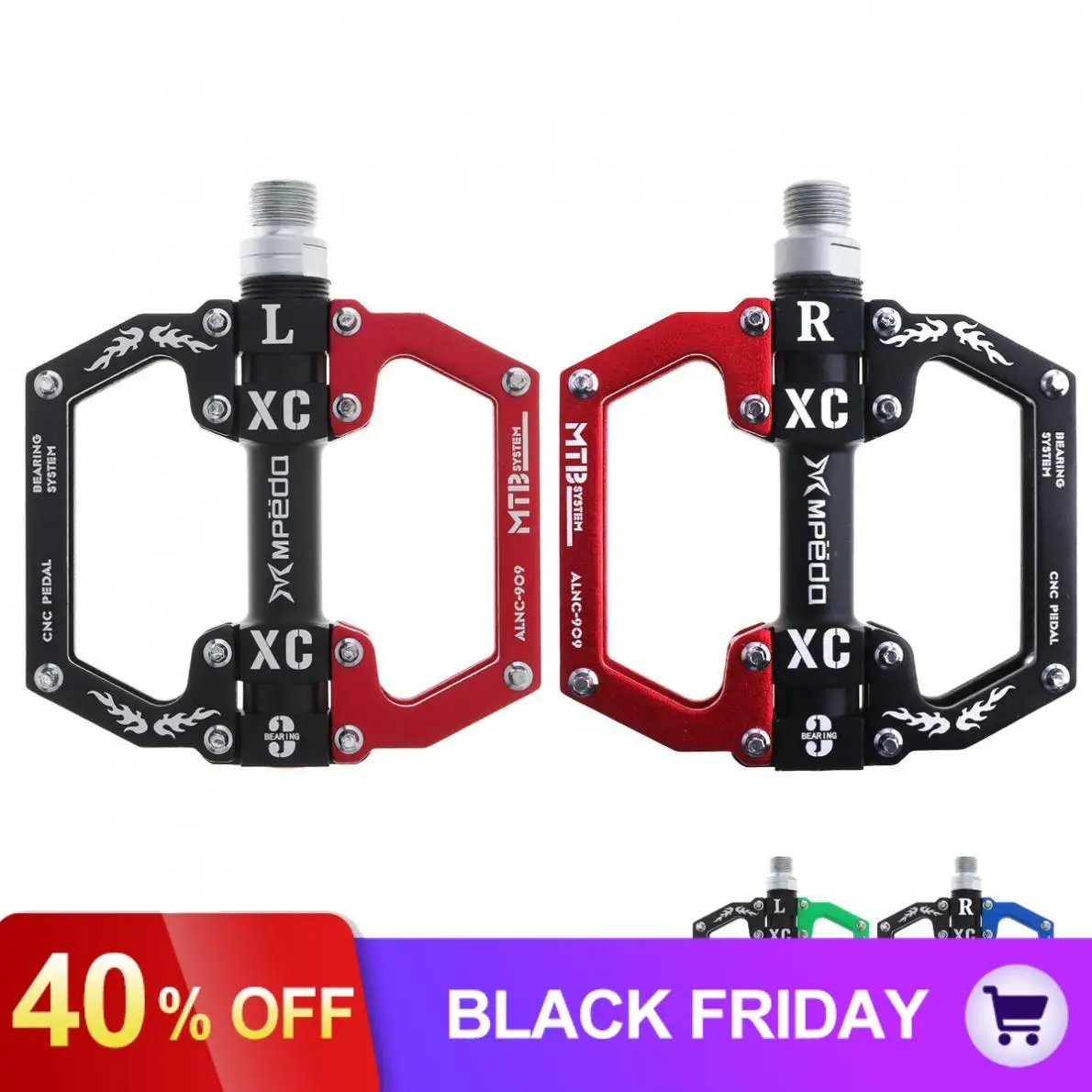 3 Bearings Ultralight Bicycle Pedals Aluminum Body Axle Cycling Pedals Sealed with Anti-skid Nails for Mountain Bike