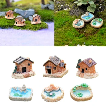 

6pcs Vivid Resin Handcraft Pool & House Figurine Moss Micro Landscape DIY