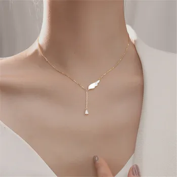 

925 Sterling Silver Crystal Shell Wing Charm Pendant Necklace For Women Wedding Wedding Jewelry Choker Collar dz786