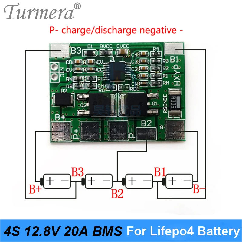 Turmera 4S 20A 12.8V 14.4V 32650 32700 Lifepo4 Battery Balanced BMS for Electric Boat Uninterrupted Power Supply 12V Car Battery 02