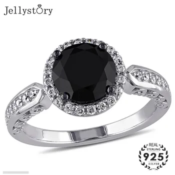 

Jellystory Classic Women Ring with Round shaped Obsidian Gemstones 925 Silver Jewellery Ring for Wedding Anniversary Party Gifts