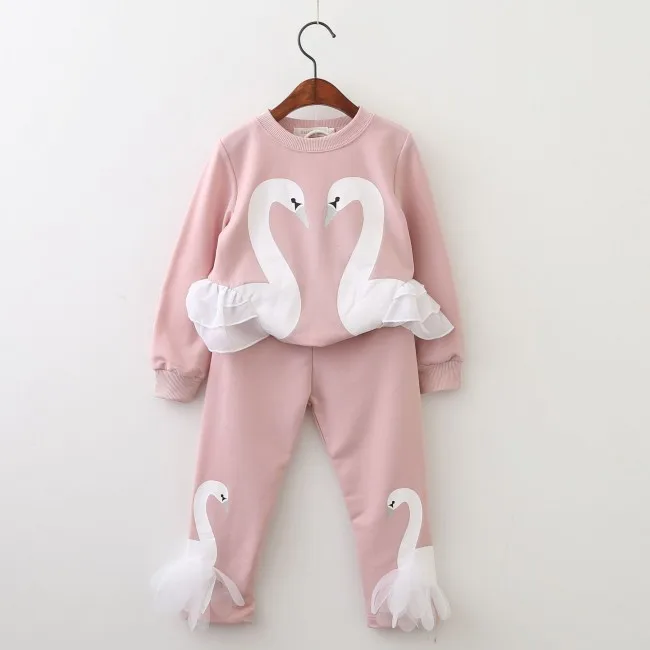 AZ1086 pink Осенний костюм из 2 предметов с изображением лебедя и мыши; повседневные комплекты одежды для малышей с изображением павлина; свитер с рисунком Afdrukken+ Повседневный хлопковый комплект из 2 предметов - Цвет: AZ1086 pink