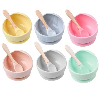 

2Pcs Baby Silicone Bowl Set Healthy Food Grade Anti-drop Complementary Food Spoon and Bowl Child Tableware Circularity