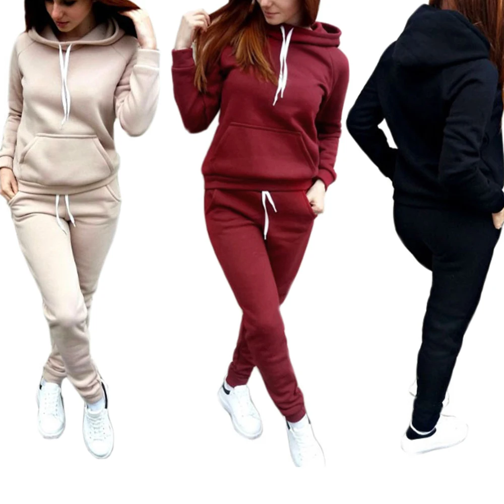 

Casual Tracksuit Women Hoodie Sweatshirt And Drawstring Pants Women Clothes Set Warm Autumn Female 2 Piece Set Plus Size