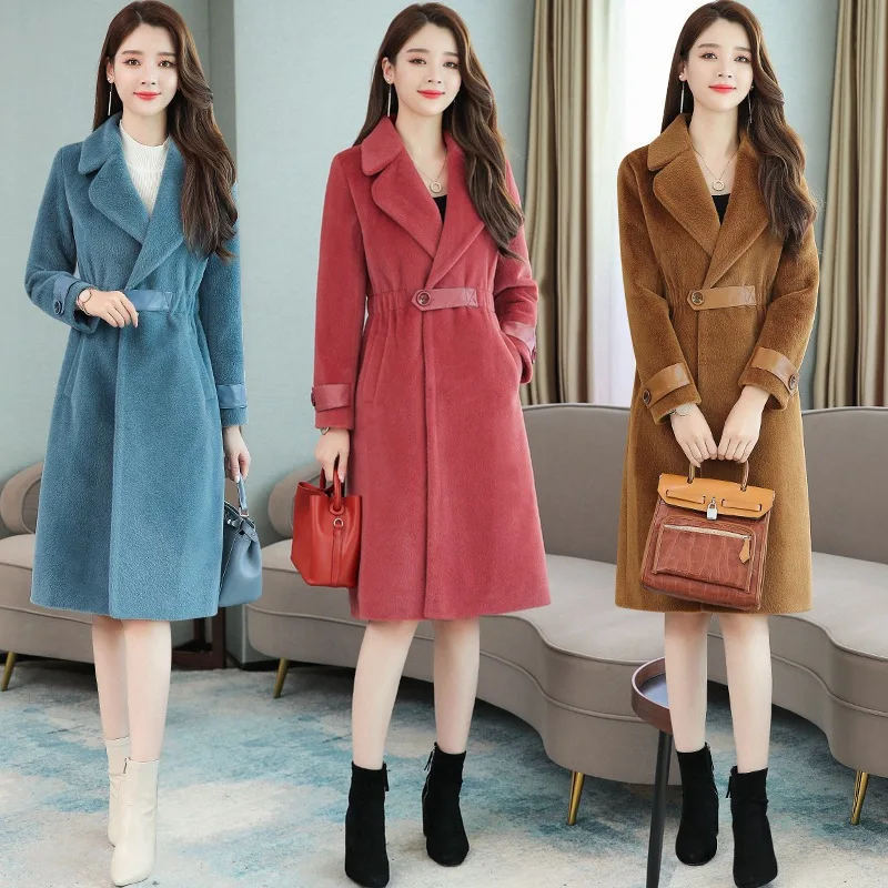 

2019 popular autumn and winter new long coat Korean version of the slim thick fashion imitation water jacket