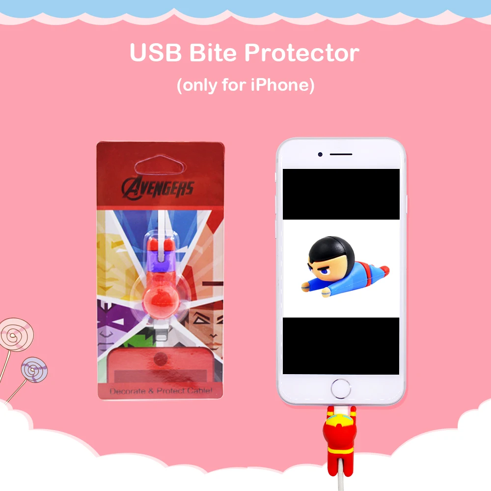 CHIPAL милый мультяшный кабель Органайзер протектор для iPhone Дата-кабель USB намотка супер герой игрушки в виде героев укуса укусов животных чомперы