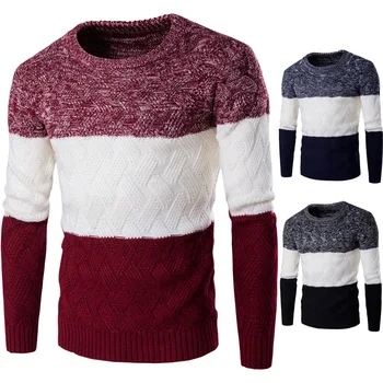 

2019 spring men's sweater color matching thick warm sweater spring and autumn sweater sweater