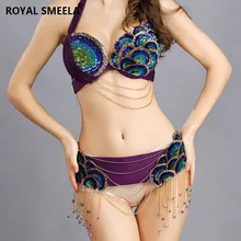 Костюм для танца живота, одежда для восточных танцев живота, топ с бусинами, бюстгальтер и пояс, комплект из 2 предметов, наряд, три цвета- 8818