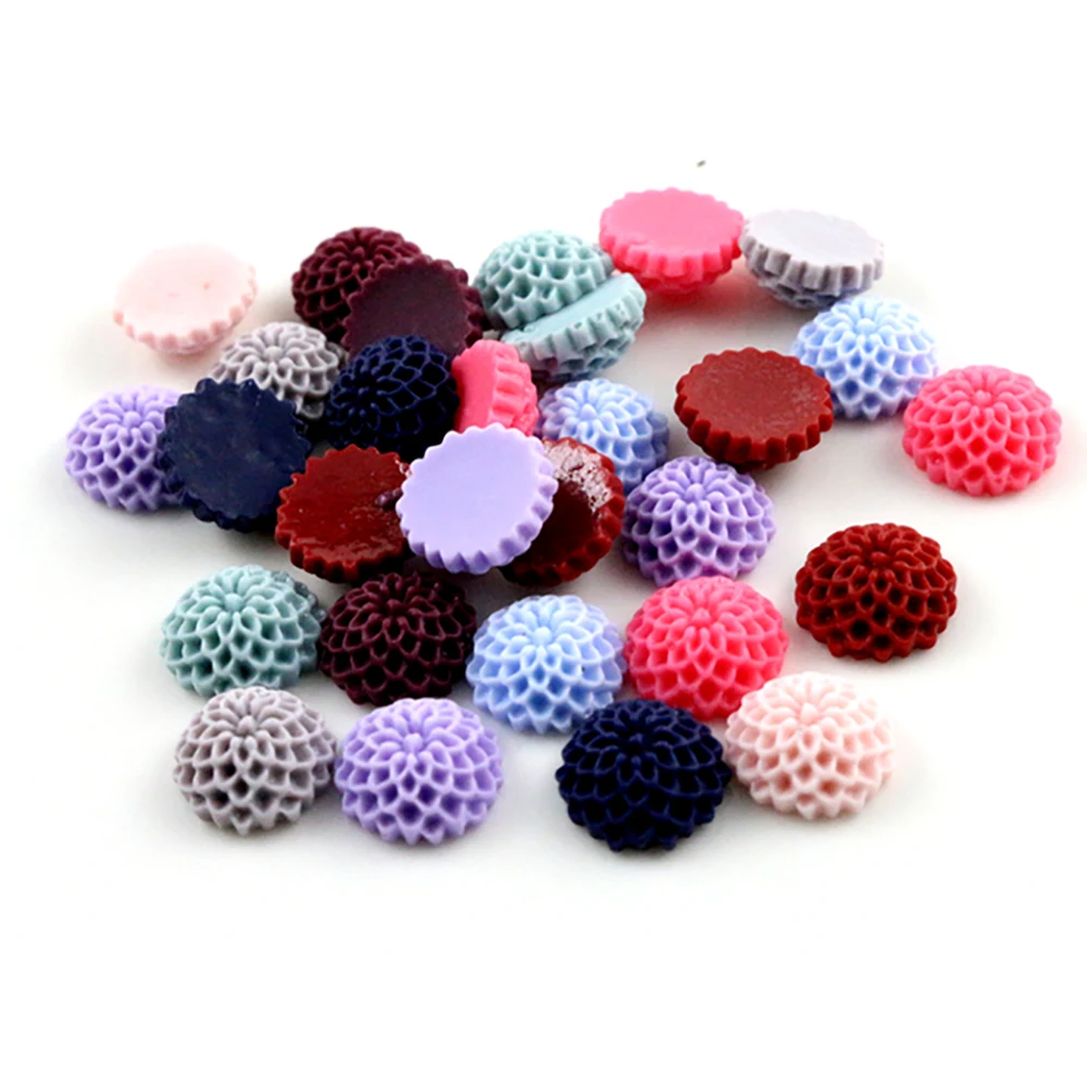 

New Fashion 40pcs 12mm Mix Color Melaleuca Flowers Style Flat Back Resin Flower Cabochons Cameo G7-12