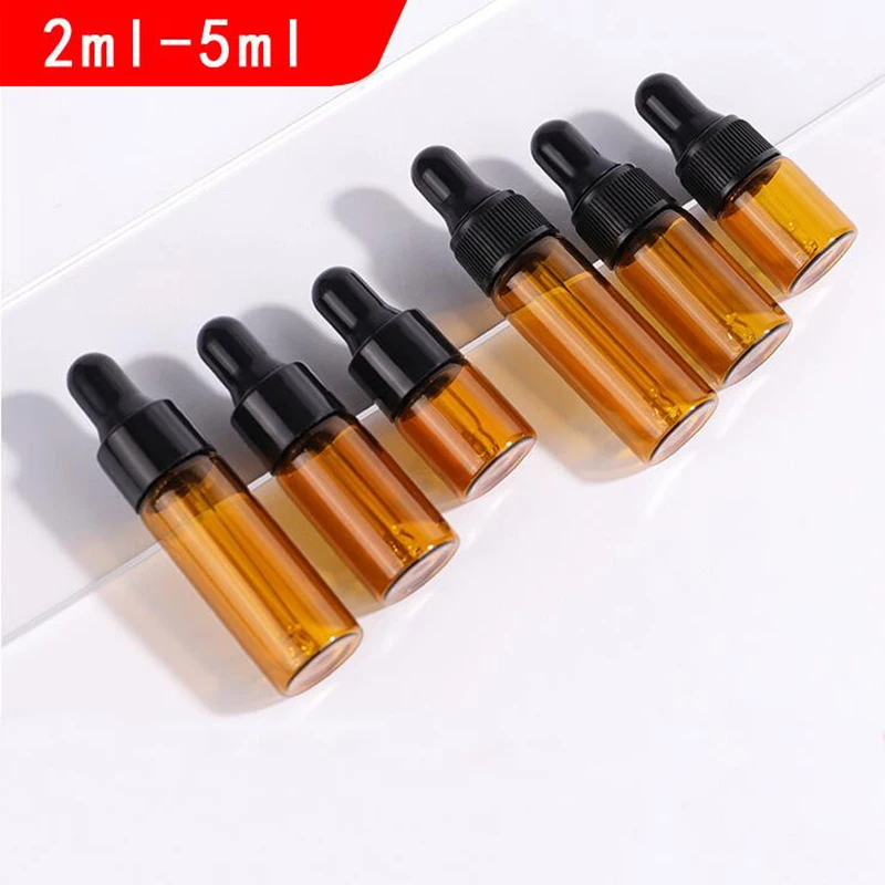 100pcs 2ml 3ml 5ml Empty Dropper Bottle Amber essential oil Glass Brown Drop for massage Cosmetic Pipette Bottles Refillable 100pcs 1ml amber glass bottles for essential oils sample bottles