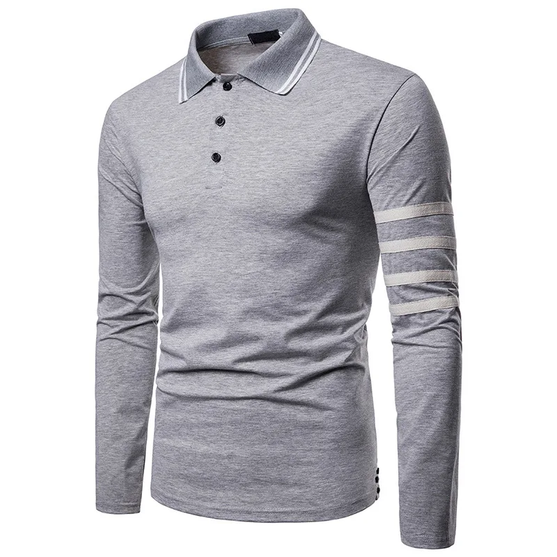 Серый Рубашка поло мужская с длинным рукавом и отложным воротником Camisa Masculina модные тренды повседневные однотонные Белые Серые Черные поло мужская одежда - Цвет: Серый