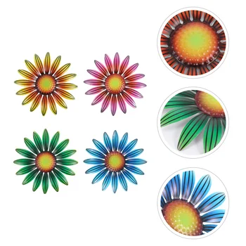 

4 pcs Flower Wall Ornaments Metal Hanging Sunflower Decoration Wall Adornment Art Craft for Office