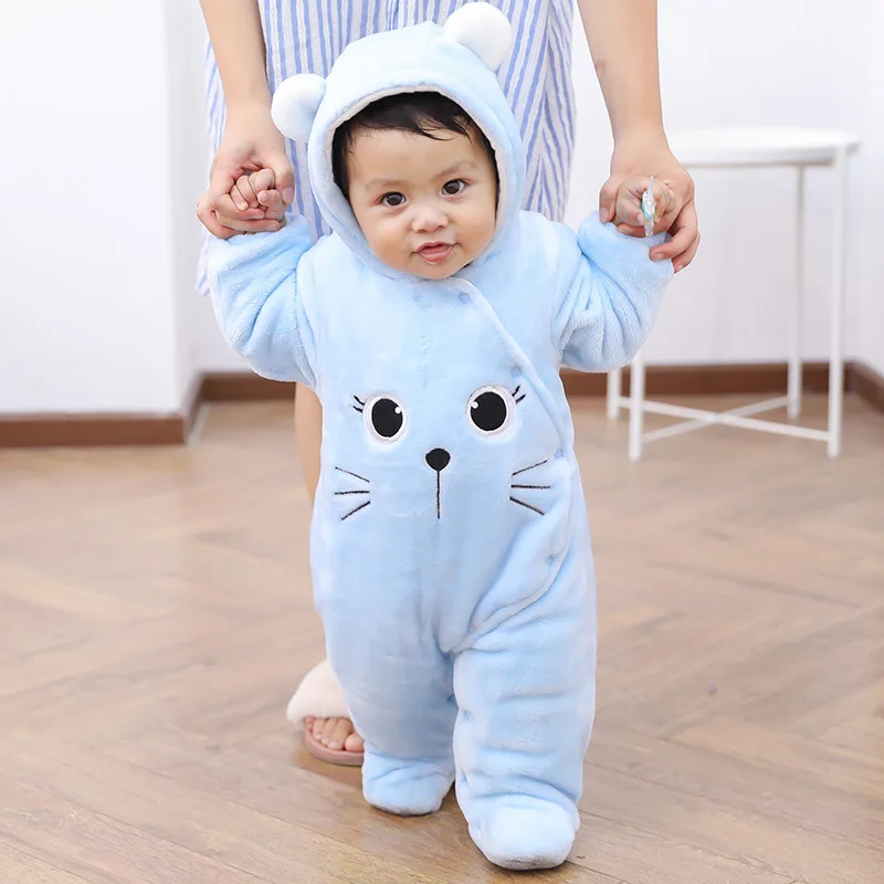 Newborn Baby Cartoon Jumpsuits Cotton Thermal Infant Boys Girls Rompers Winter Clothes For Kids Children Hoodies