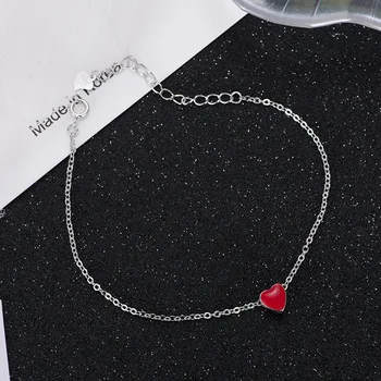 

Hot sale 925 sterling silver red heart-shaped bracelet, simple ladies silver bracelet, jewelry gift for female wedding couple