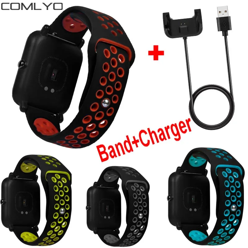 2 в 1 COMLYO силиконовый ремешок для часов Xiaomi Huami Amazfit Bip Youth Band + зарядное устройство