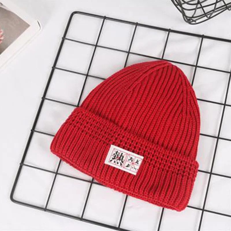 red Вязаные шапки для женщин, Кепка с черепом, мужская вязаная шапка, зимняя, Ретро стиль, без полей, мешковатая Кепка с манжетами, рыбацкие шапочки, шапки для мужчин - Цвет: red