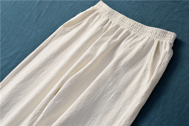 Johnature Loose Comfortable Solid Color Pockets Elastic Waist All-match Calf-length Pants 2020 Autumn New Women Straight Pants