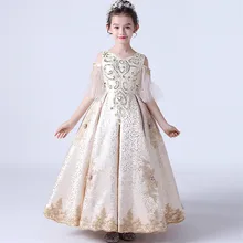 Детское изысканное платье принцессы ручной работы с вышитыми цветами на день рождения, свадьбу, вечеринку; детское модельное платье для подиума