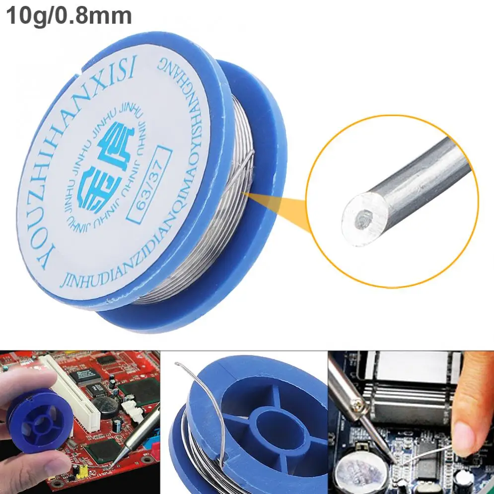 Alambre de soldadura de núcleo de colofonia de alta pureza, 63/37, 10g, 0,8mm, con flujo de 2% y punto de fusión bajo para soldador eléctrico