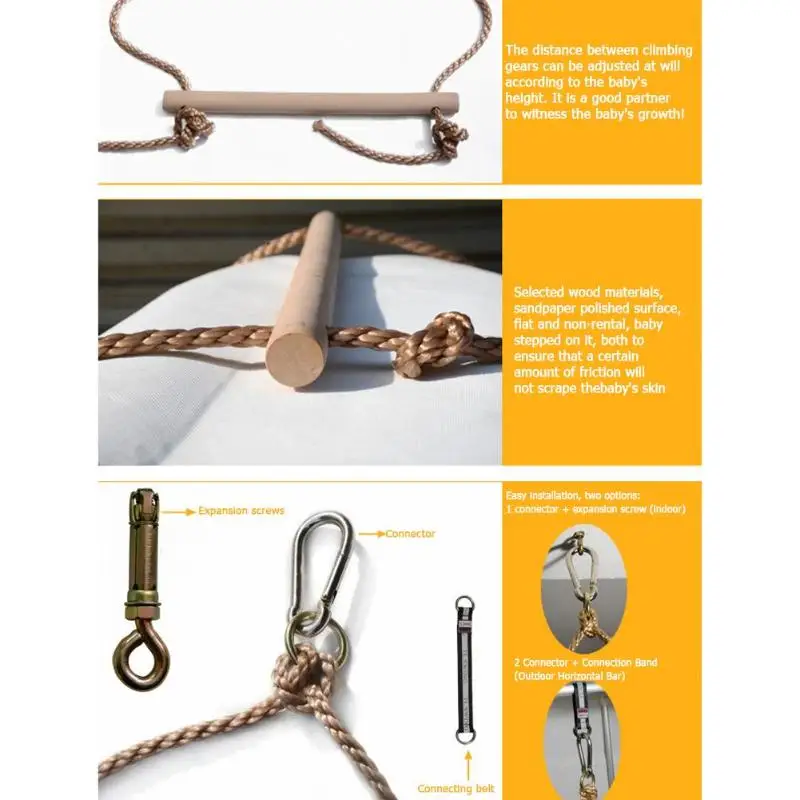 Wooden Rope Ladder Multi Rungs Safe Sports Rope Swing Swivel Rotary Connector Tools Children Activity Climbing Game Toys